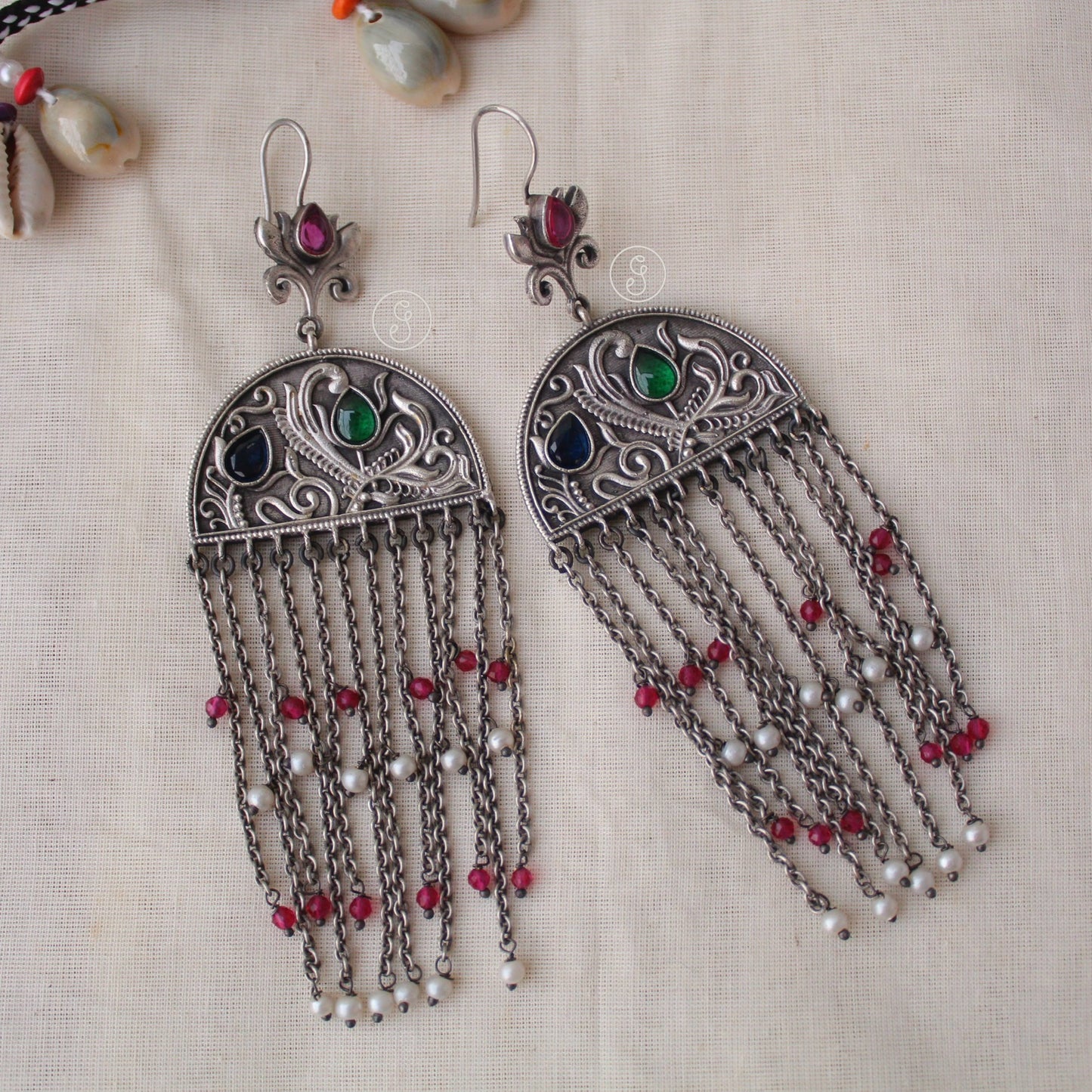 Stunning Oxidised Silver Brass Afgani Earrings