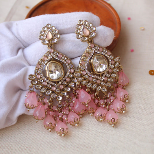 Gorgeous Baby Pink Kundan Work Earrings