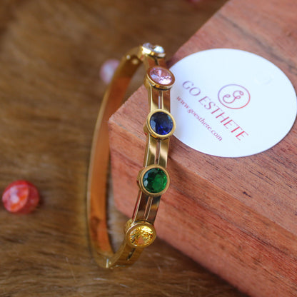 Multi-Colour Stones Work Anti-Tarnish Golden Bracelet