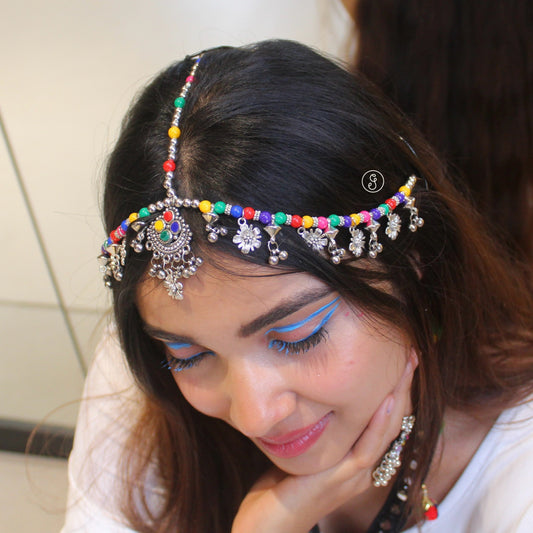 Colourful Beads & Charms Work Maang Tika