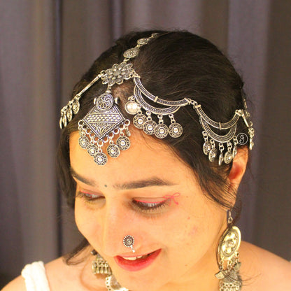 Heavy Oxidized Damini Style Maang Tikka