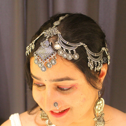 Heavy Oxidized Damini Style Maang Tikka