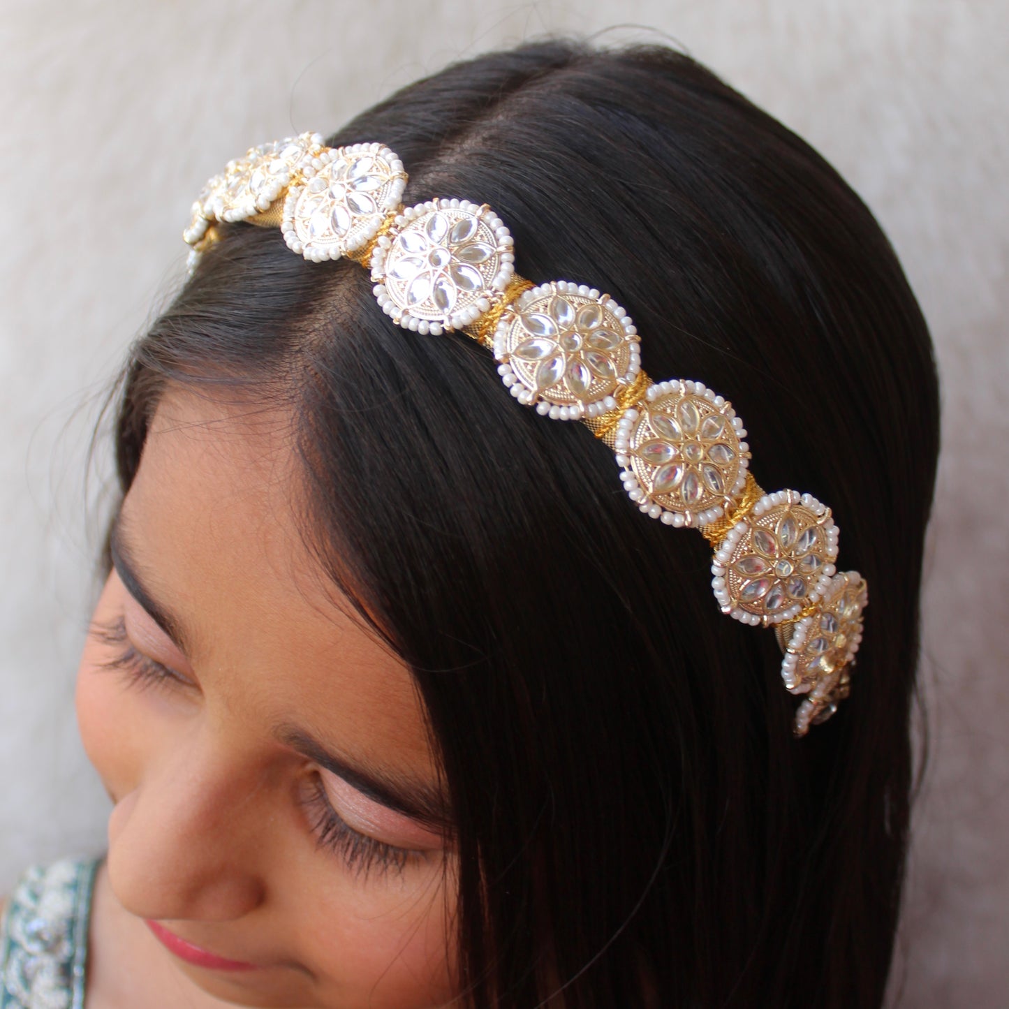 Beautiful Golden Kundan Charms Hairband