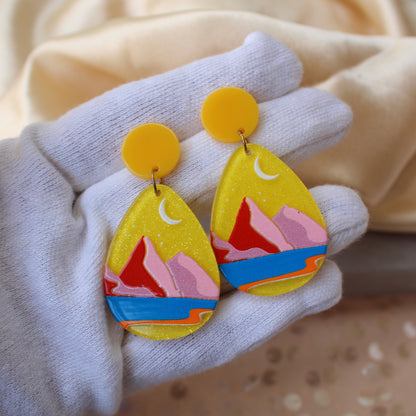 Yellow Nature Printed Lightweight Acrylic Earrings