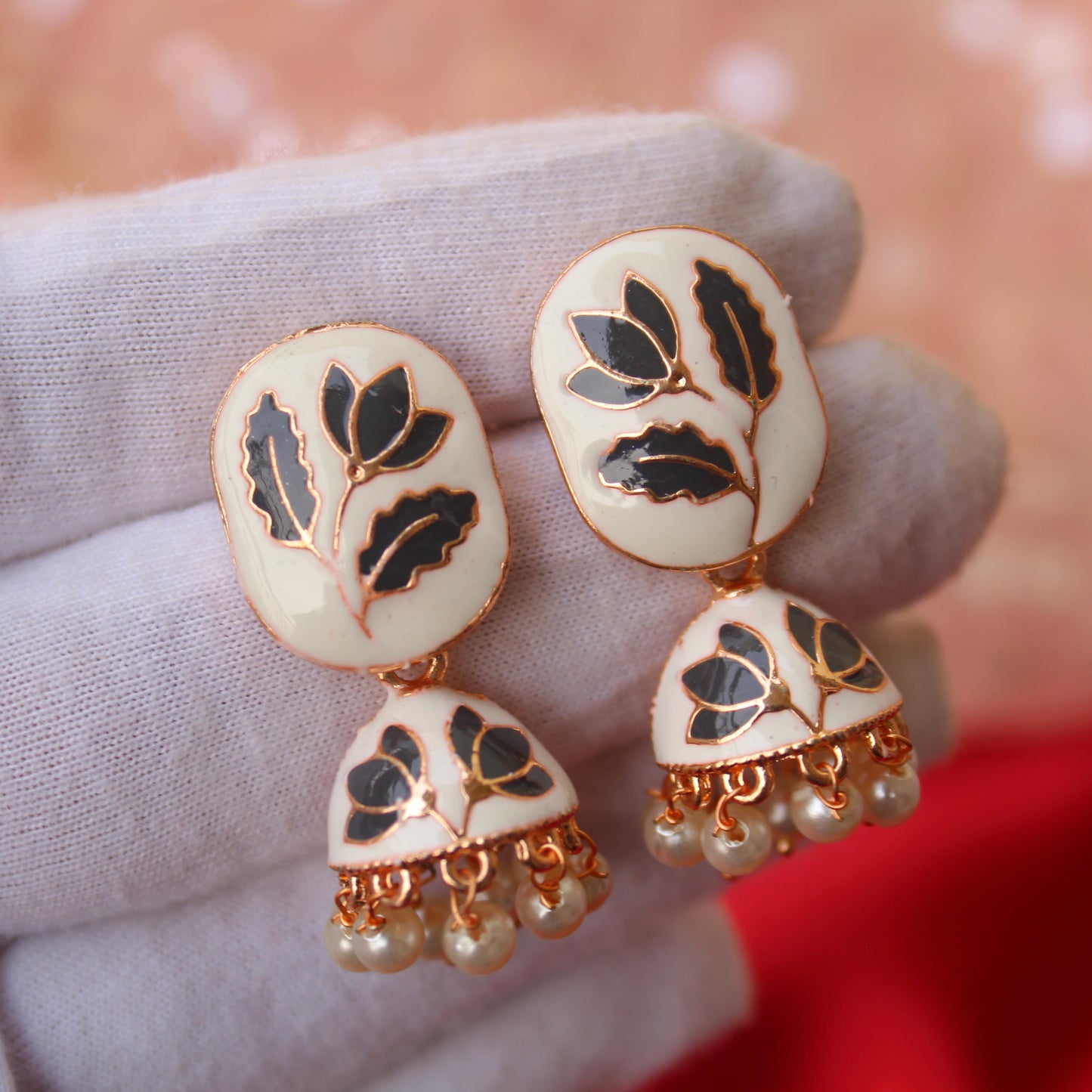 White & Grey Mini Jhumki Earrings