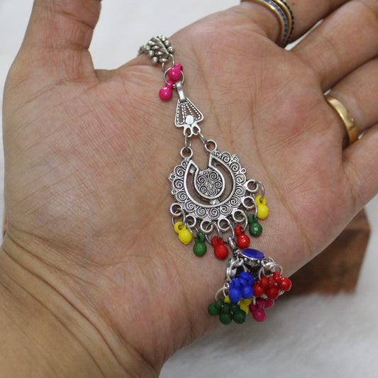 Pretty Multicolour Oxidised Silver Tika