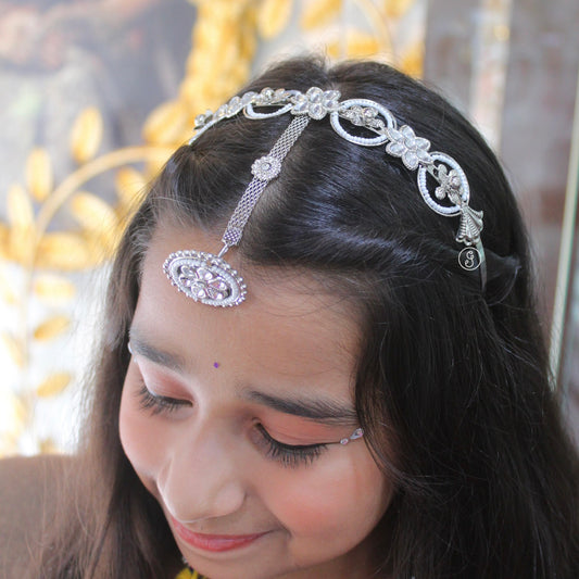Silver-Toned Floral Headband with Attached Borla