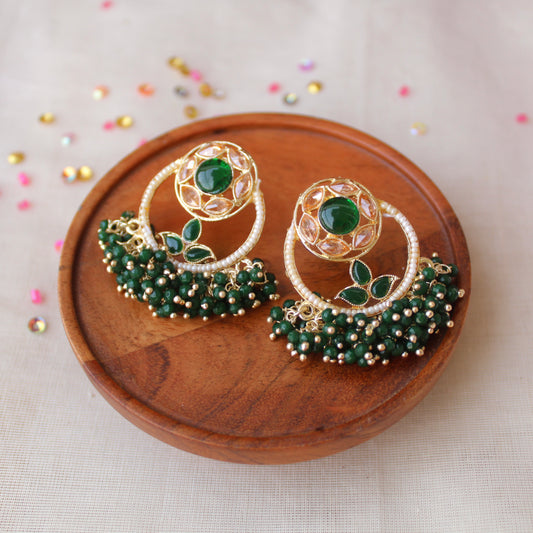 Green Stones & Beads Embellished Earrings