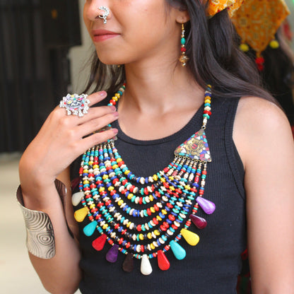 Multicolour Multilayer Beads Necklace Set