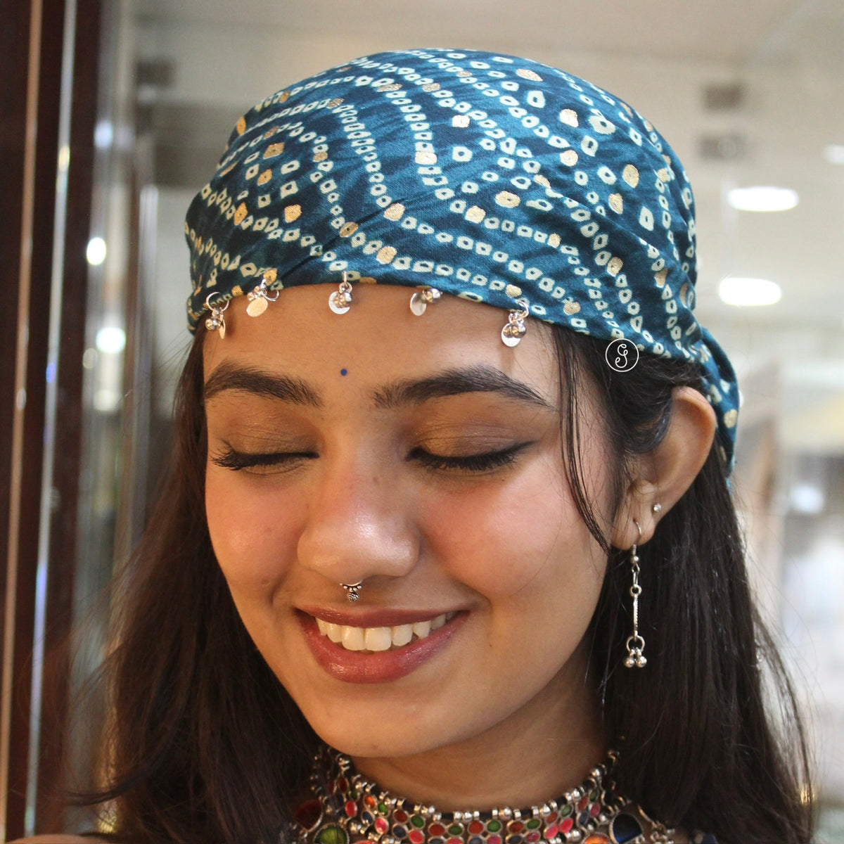 Blue Bandhani Print Bandana with Pretty Detailing