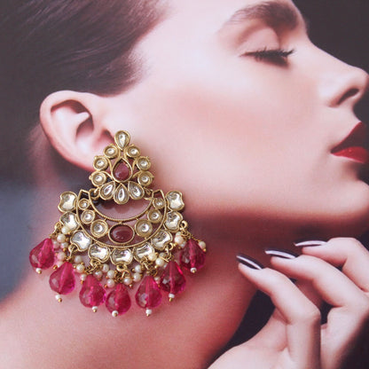 Stunning Fuchsia Pink Chandbali Earrings