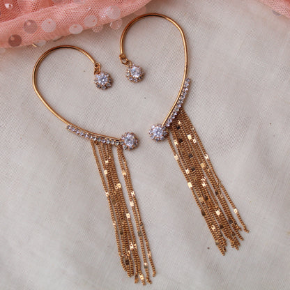 Golden Diamonds & Chains Embellished Ear-cuffs