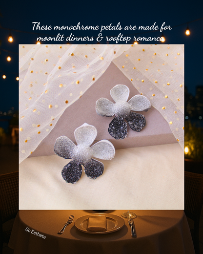 Stunning Black & White Big Floral Earrings