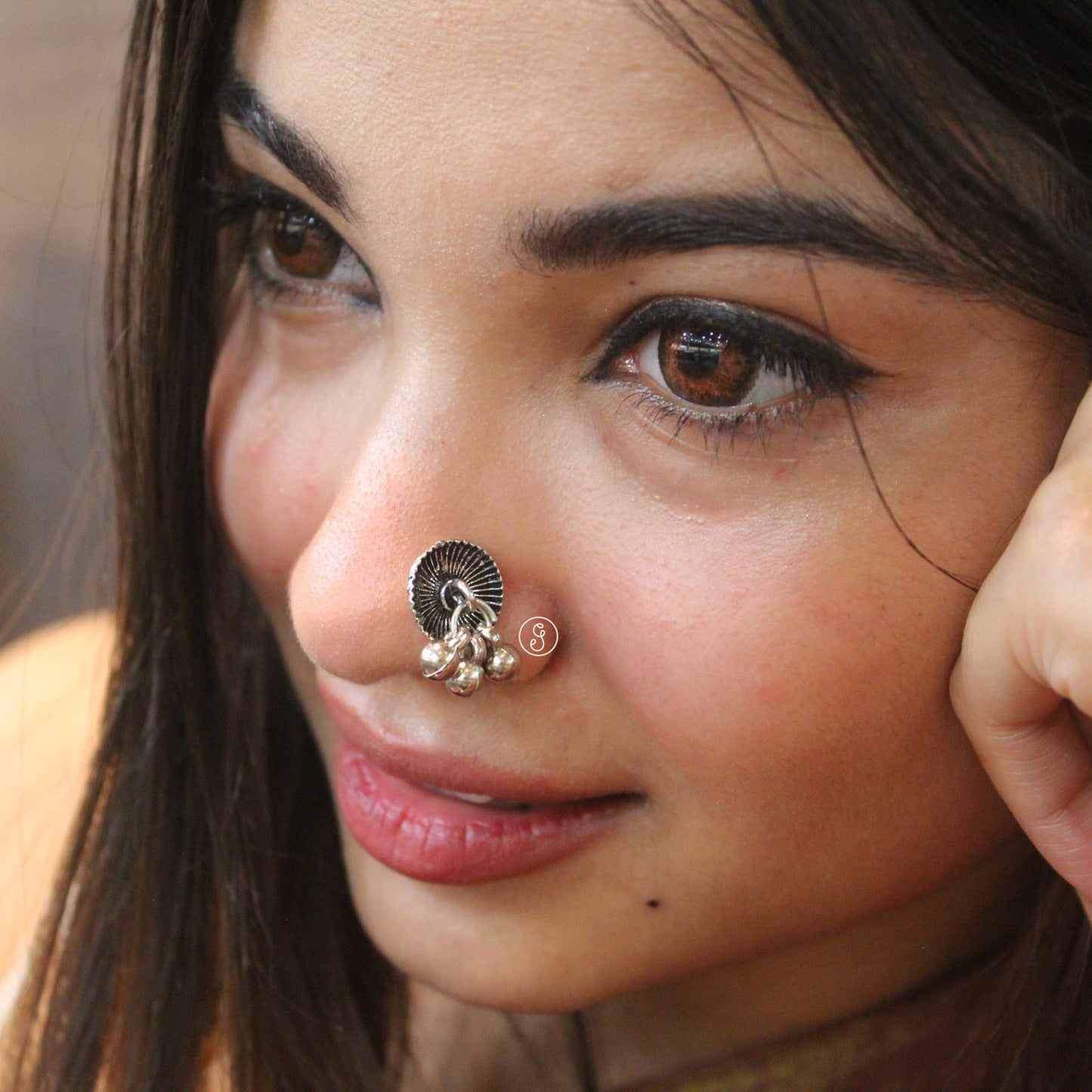 Oxidized Silver Ghungroo Press-On Nose-pin (Non-Piercing)