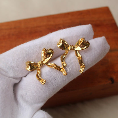 Cute Bow Anti-Tarnish Golden Studs