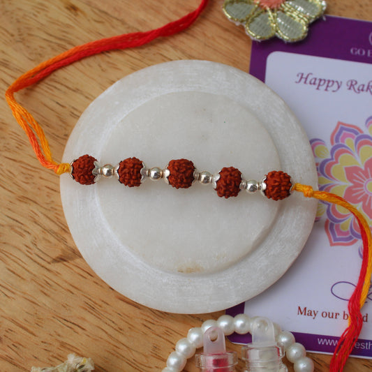 Sterling Silver Beads & Rudraksh Rakhi