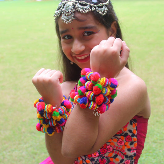 Colourful Pom-Pom & Beads Work Spiral Bracelet (Single)