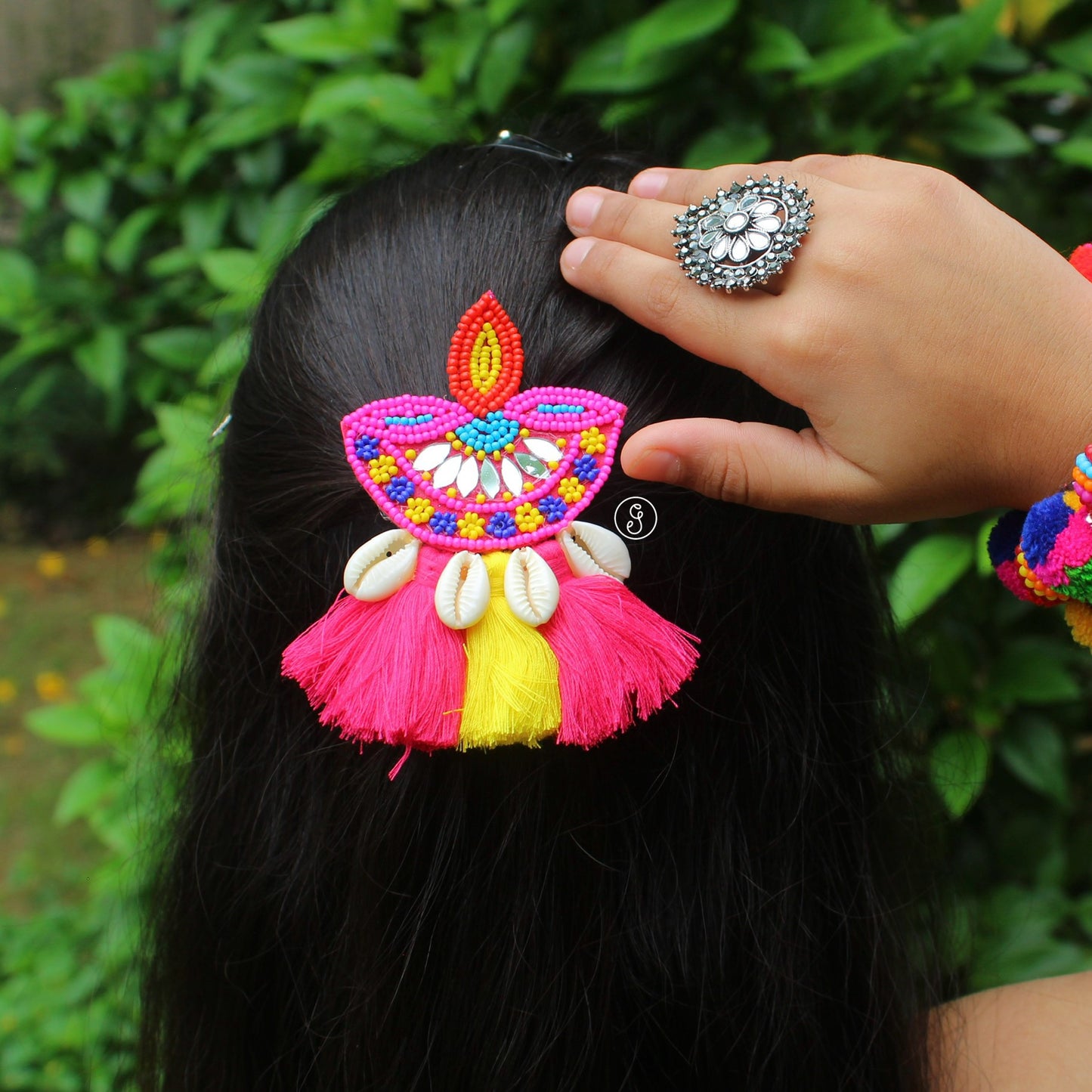 Beautiful Multicoloured Beaded Diya Hair-Clip