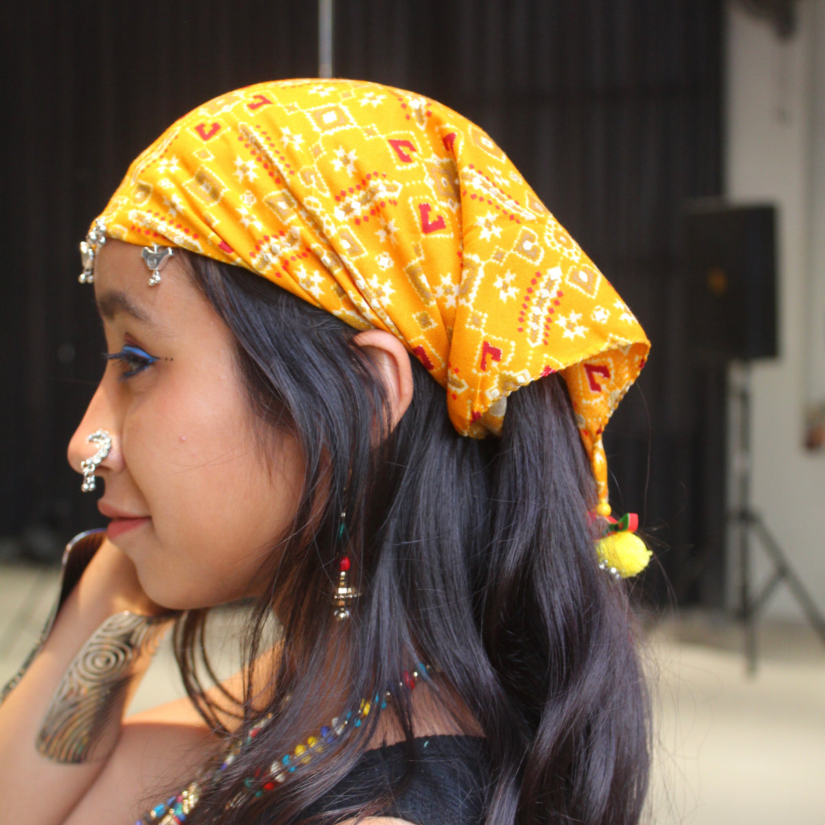 Yellow Printed Bandana With Beautiful Detailing