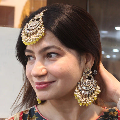 Mirror Work Chandbali Earrings with Maangtika