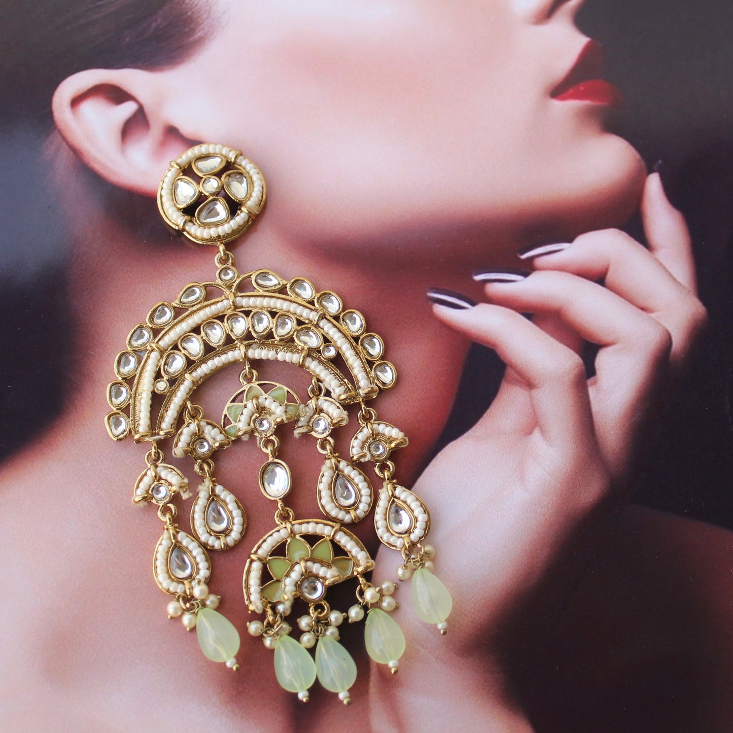 Celebrity Inspired Long Kundan Work Earrings