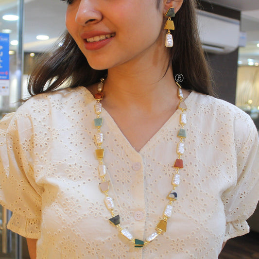 Stunning Stones Studded Brass Long Necklace Set