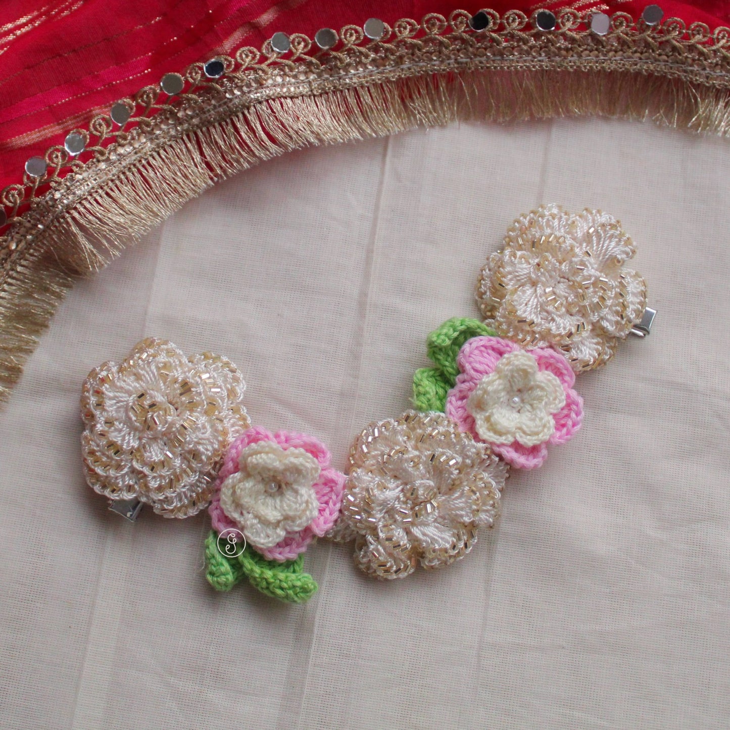 Handcrafted Crochet & Silk Floral Hair Accessory