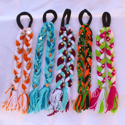 Colorful Woollen Braided Hair Rubber Band (Set of 5)