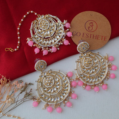 Baby-Pink Chandbali Earrings With Tika