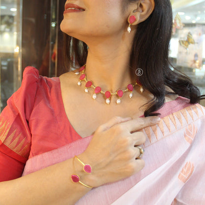 Classic Ruby Stones Necklace, Earrings & Bracelet Set