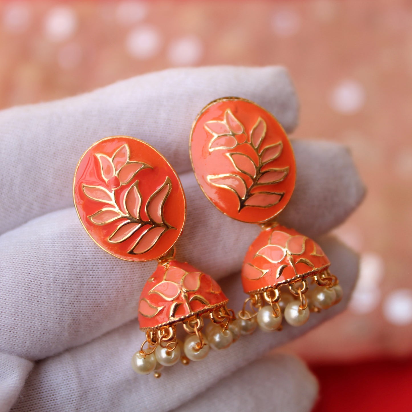 Coral Mini Meenakari Jhumki