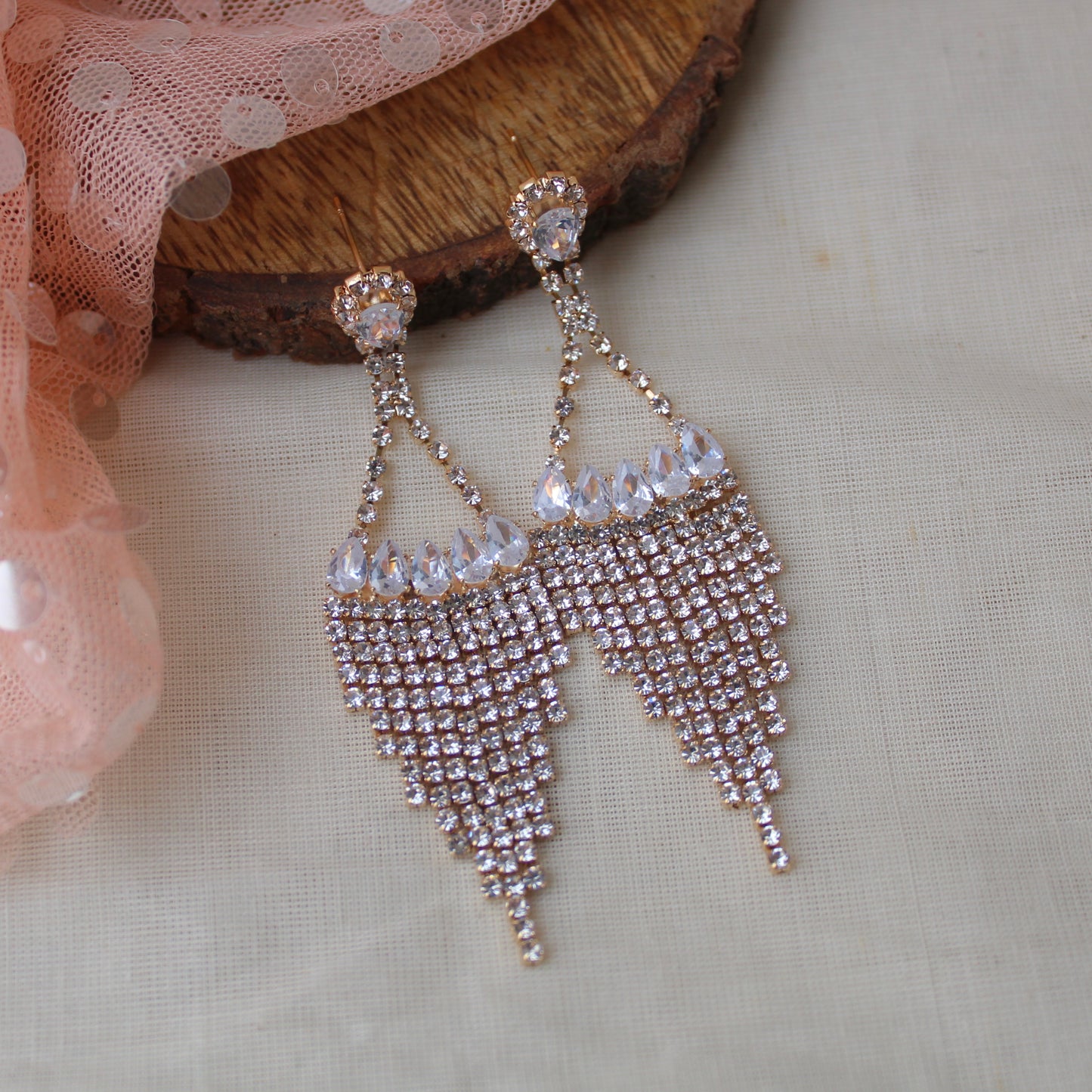 Golden Diamonds Embellished Long Earrings