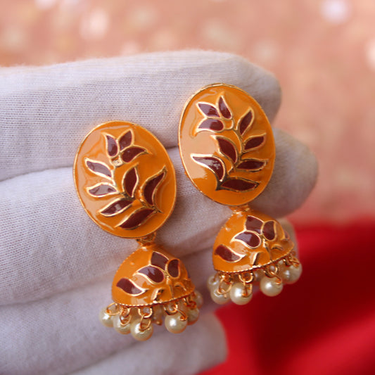 Mustard Yellow & Brown Jhumki Earrings