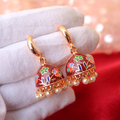 Brown Mini Meenakari Jhumki Earrings