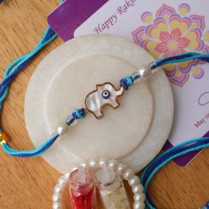 Cute MOP Elephant & Evil Eye Design Rakhi