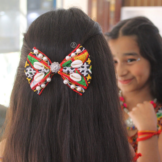 Multicolour Gujarati Embroidered Hair Bow Clip