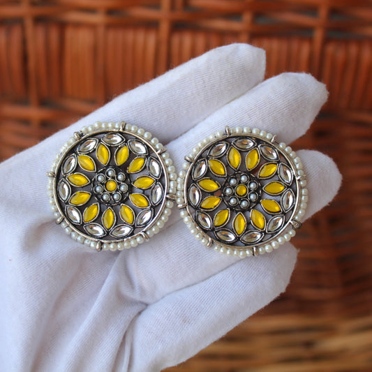 Elegant Silver & Yellow Colour Big Sized Studs