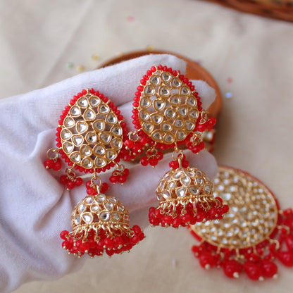 Premium Red Maangtika & Jhumki Set