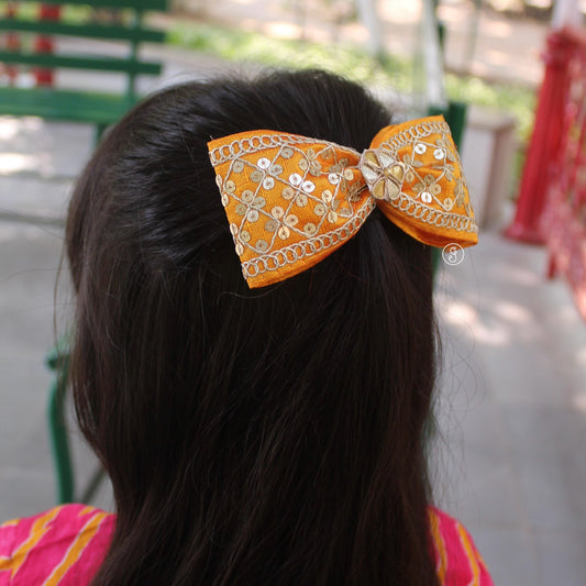 Mustard Yellow Sequin Ethnic Hair Bow