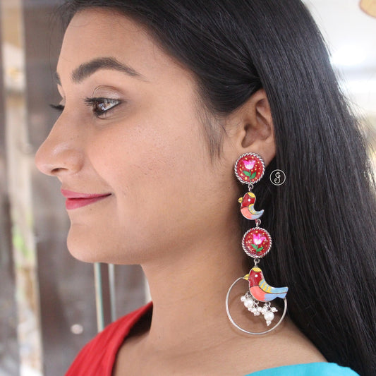 Vibrant Minakari Oxidized Long Dangler Earrings