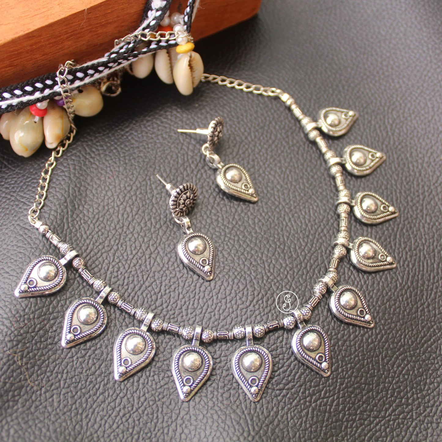 Beautiful Design Oxidised Silver Choker Set