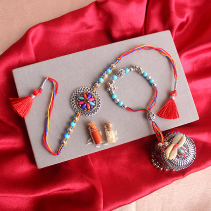 Oxidised Silver Rakhi For Bhai & Bhabhi