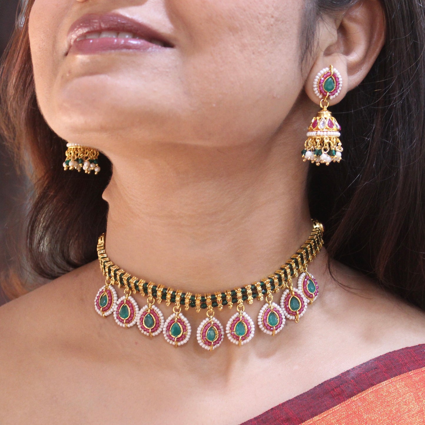 Royal Gold Plated Brass Choker Necklace Set