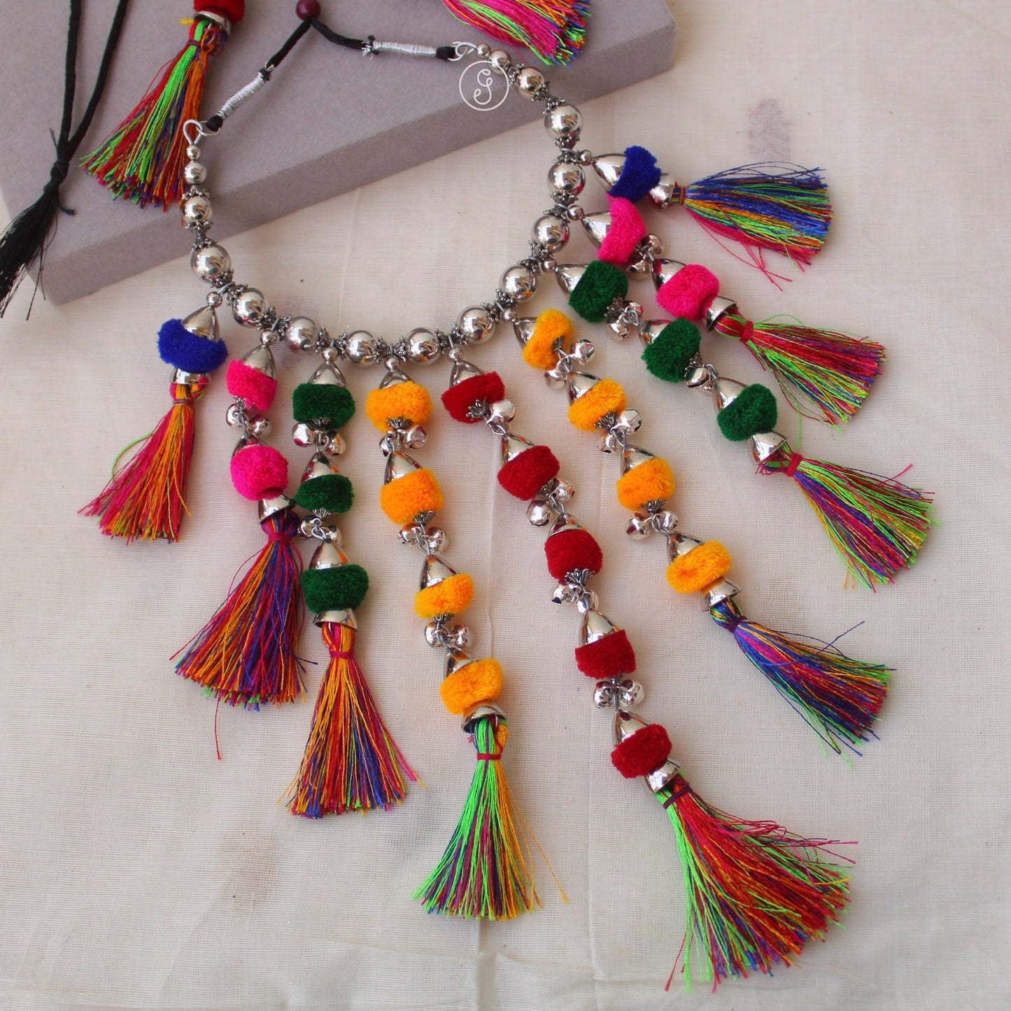Attractive Multicoloured Pompom & Tassels Necklace Set