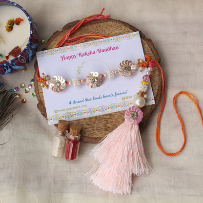 Festive Floral Rakhi Pair for Bhai & Bhabhi