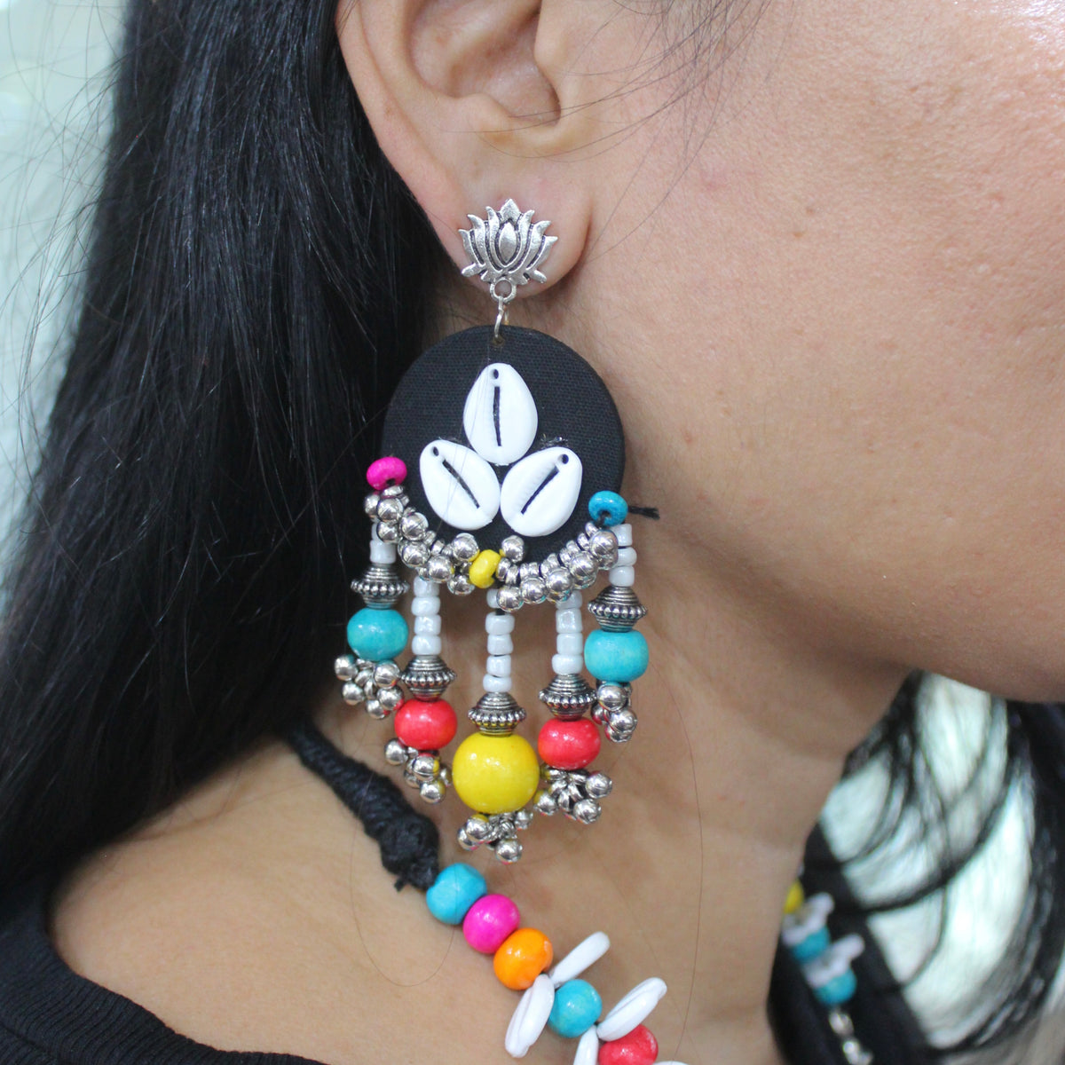 Multicolored Embroidered Statement Necklace Set