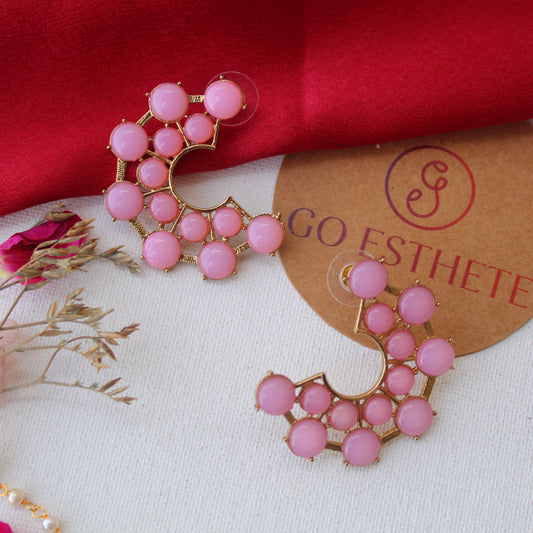 Pretty Pink Stones Work Studs Earrings