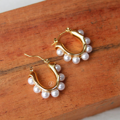 Golden Pearls Work Anti-Tarnish Hoops