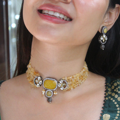 Classic Yellow Stones Choker Necklace Set