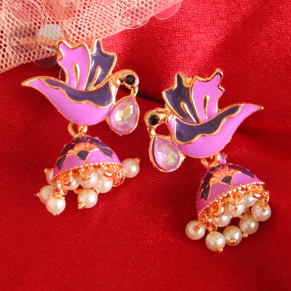 Lilac Bird Design Mini Meenakari Jhumki